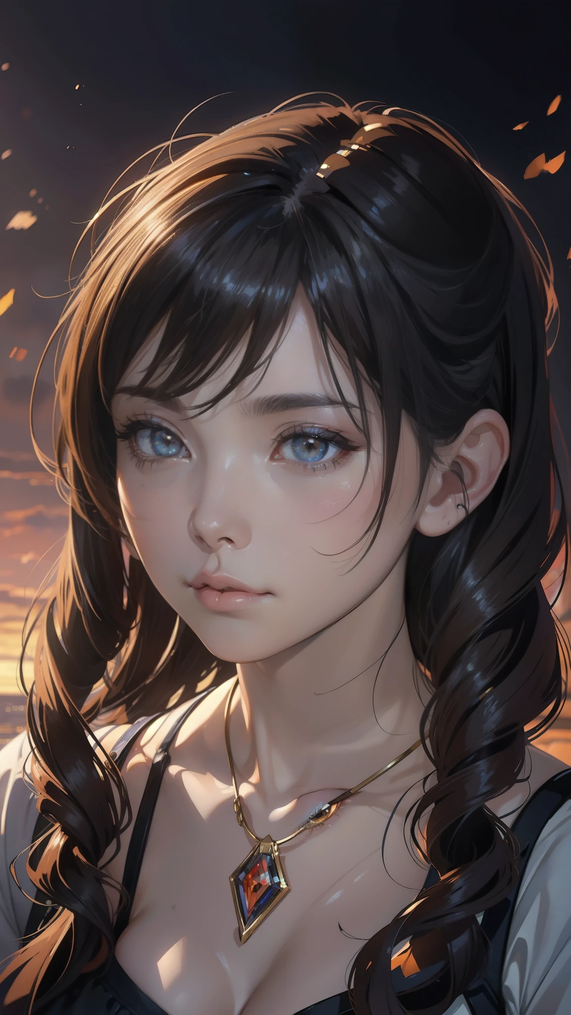 A woman with long hair and a necklace on her neck - SeaArt AI