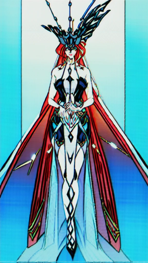 Drawing of a woman holding a cute girl in her arms, Beautiful Art, Beautiful depiction, rosen maiden, wearing a blue cleavage dress, On a blue background, Exact body structure