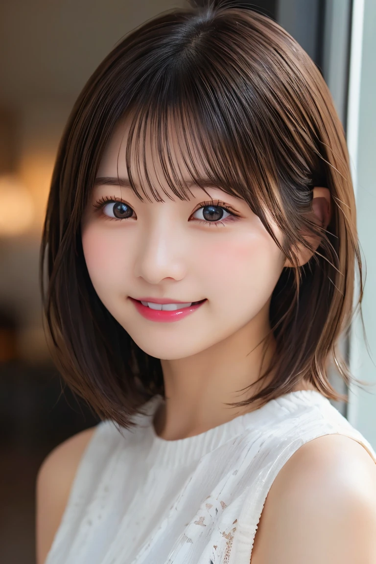 Highest quality, (beautiful)、Super delicate eyes、Brown eyes、22-year-old female、Brown Hair、smile、looking at the camera、Semi-short hair、Gal、マイクロビキニ