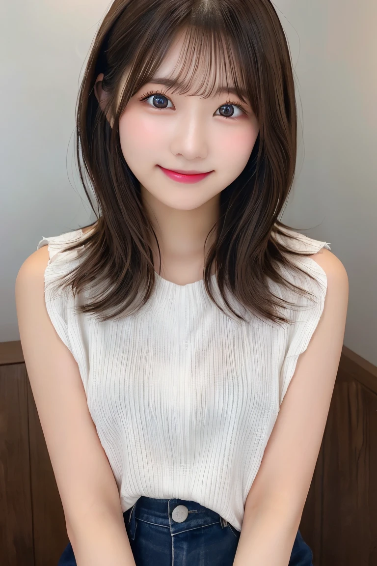 Highest quality, (beautiful)、Super delicate eyes、Brown eyes、22-year-old female、Brown Hair、smile、looking at the camera、Semi-short hair、Gal、マイクロビキニ