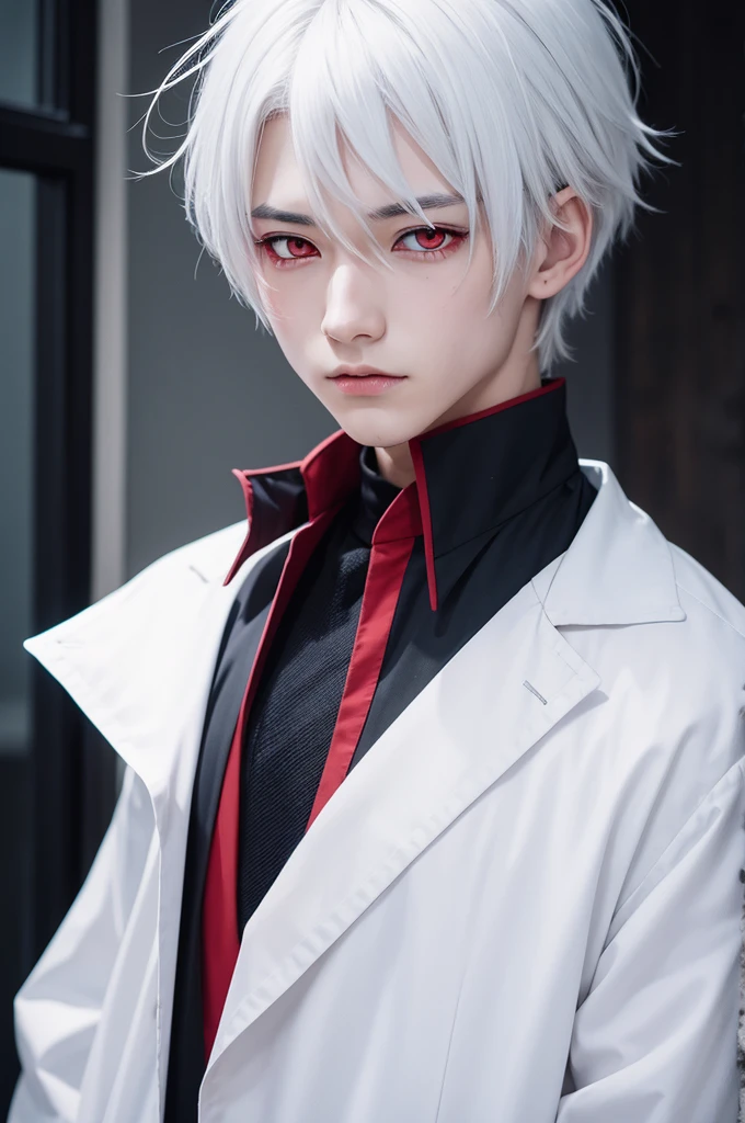 anime boy with white hair red eyes