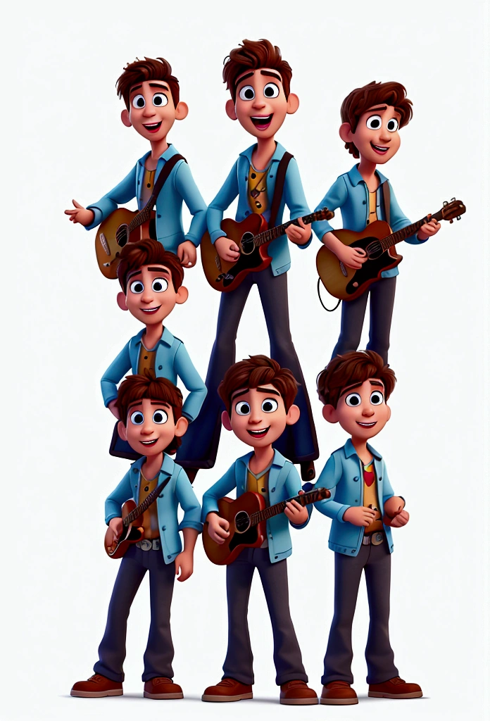 A disney pixar animation of 4 young men, members of a rock band.