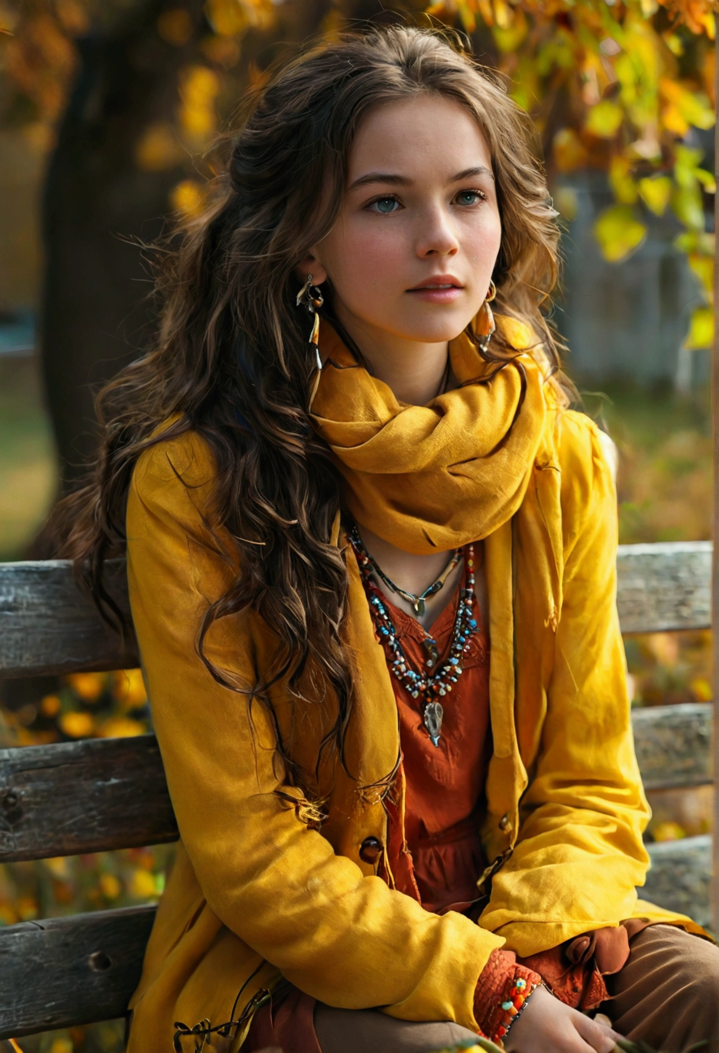 I want that same young woman, without the necklace. Sitting in a square on a wooden bench talking to a boy of the same age