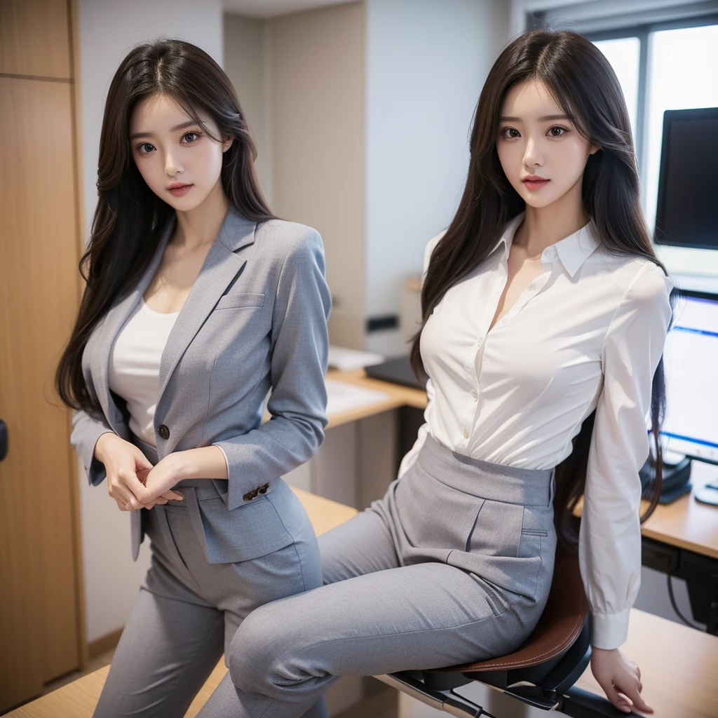 Beauty、BeautyOL、Detailed face、Realistic、beautiful girl、Beauty、Office Lady Uniform、beauty、Beautiful woman、Narrow waist、Handsome woman、Tight pants look、suit、Sexy pose、タイトなsuitパンツ、