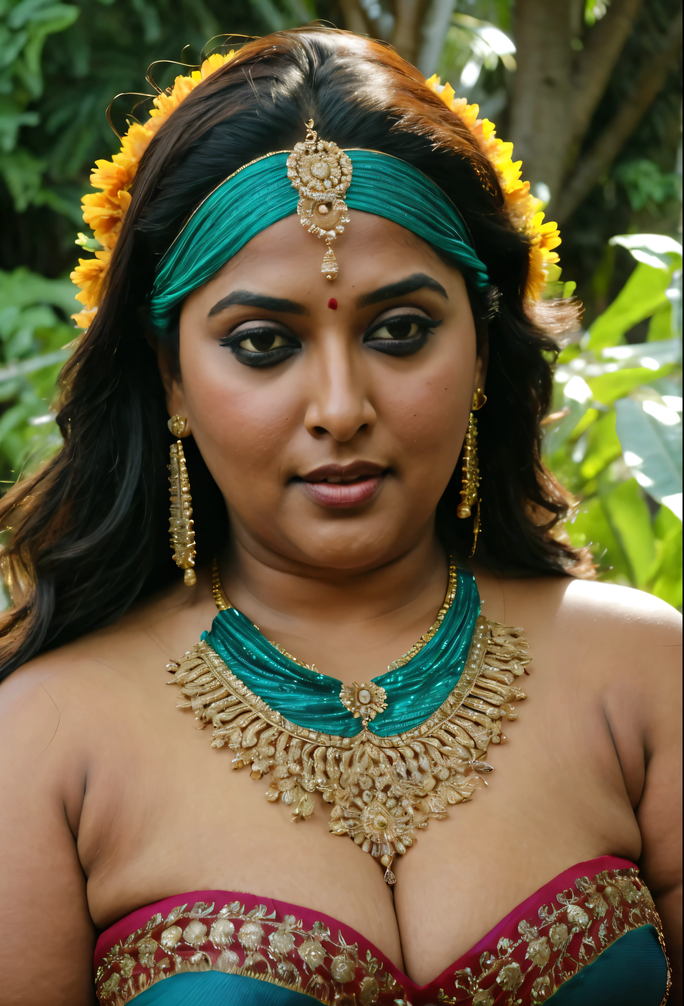 kerala village mature aunty , 30 years old, busty jut breast, ((half body)), ((portrait)), studio fashion week, dark skin, miami fashion week, ramp walking,, thick thigh, (high skin detail), extreme skin detail, masterpiece, photorealistic,