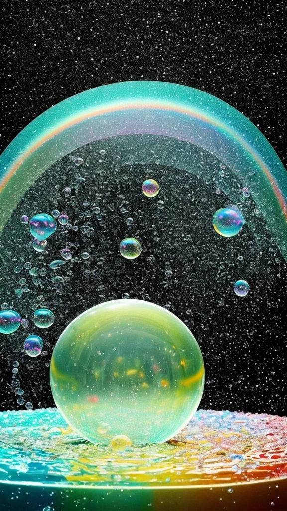 bubbles floating in a pool of water with a black background, a microscopic photo by Jan Rustem, flickr, pointillism, lots of bubbles, ethereal bubbles, floating bubbles, bubbles everywhere, iridescent soapy bubbles, soap bubbles, bubbles, underwater bubbles, water bubbles, foamy bubbles, ethereal rainbow bubbles, bubbly, bubbles in the air