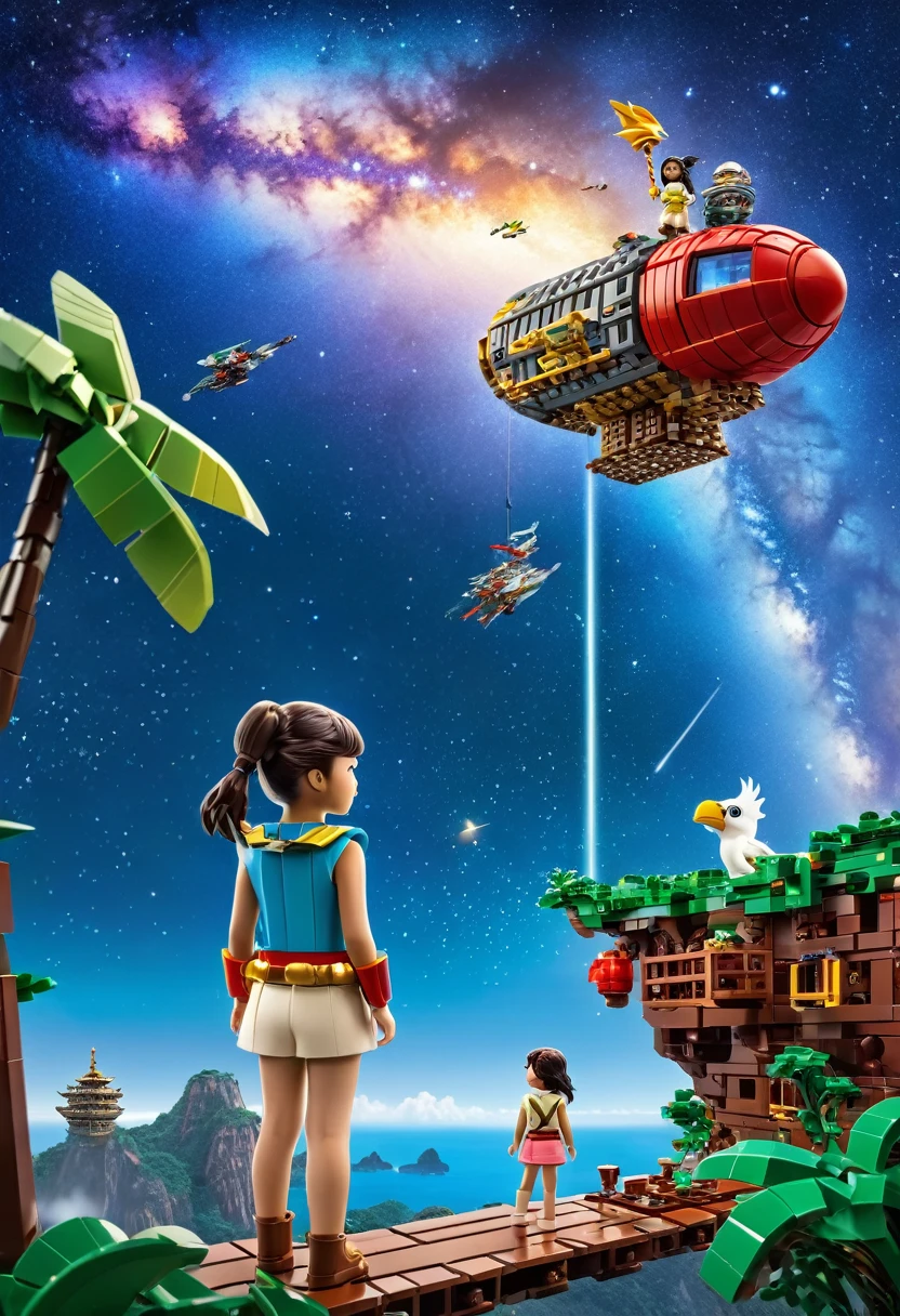 Children's day where we have in the foreground two children and an alien having fun in a spaceship. Imagem realista, que mostra detalhes dos personagens.
