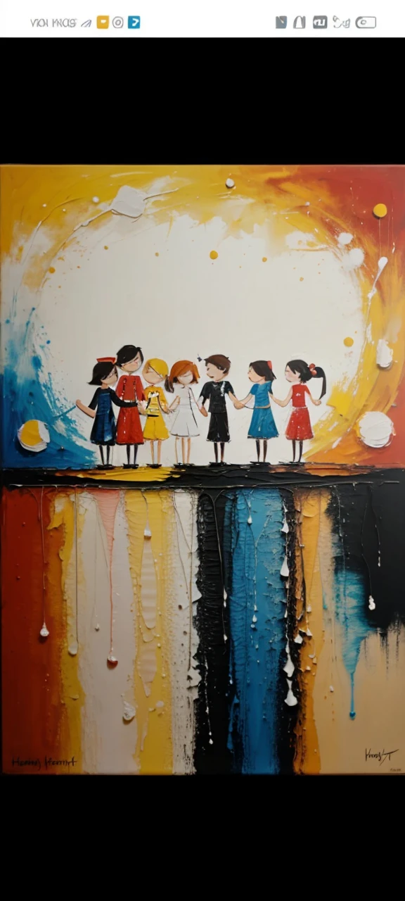 Abstract painting on the theme of a happy family
