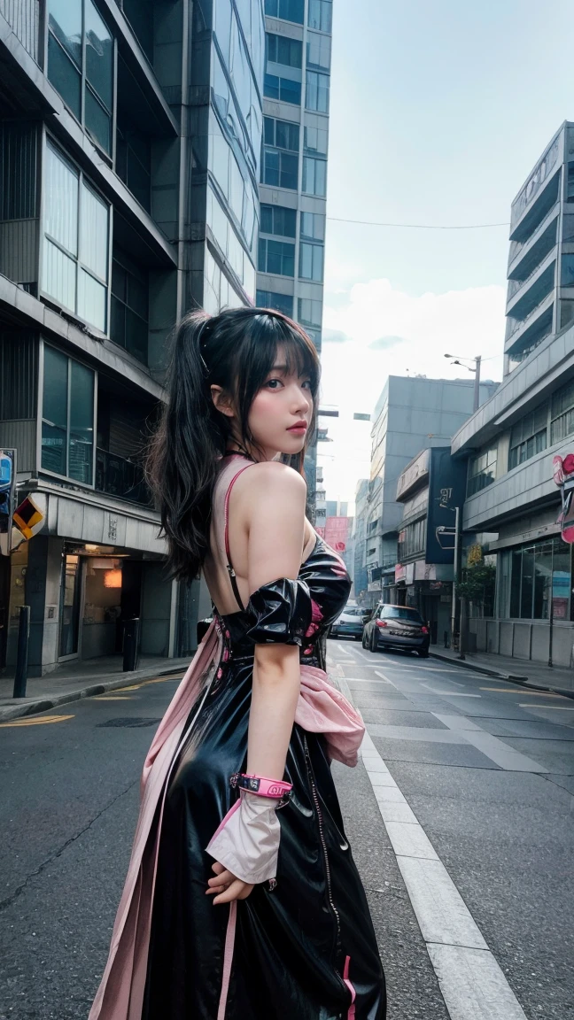 Wearing a dress、Anime girl wearing a headscarf standing in front of a building, digital Cyberpunk Anime Art, Digital cyberpunk - anime art, Anime Cyberpunk Art, cyberpunk anime girl, cyberpunk anime girl mech, Anime style 4K, best anime 4k konachan wallpaper, cyber school girl, Cyberpunk Anime Art, Portrait anime space cadet girl, anime girl of the future, Fantastic cyberpunk girl, big breast, huge breast