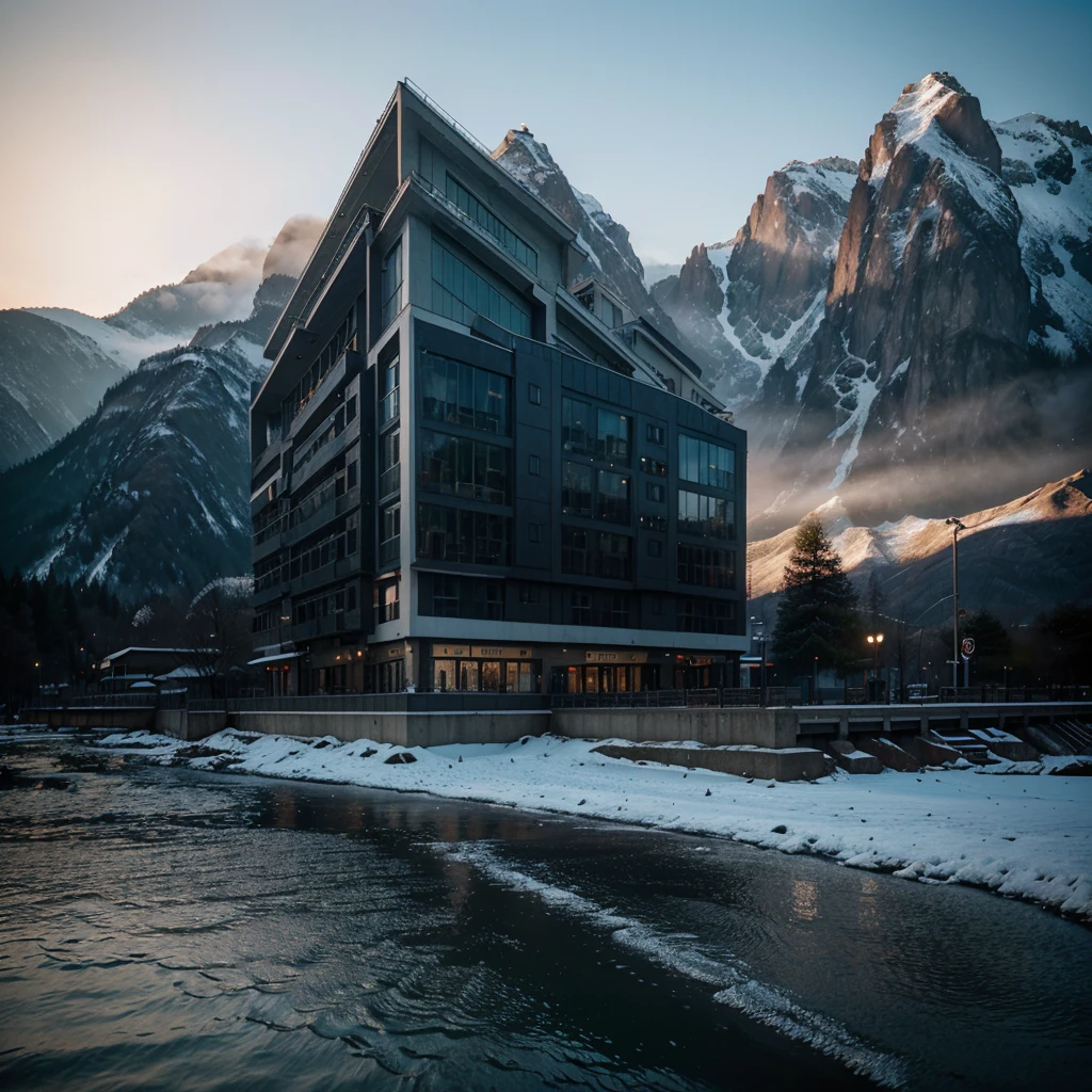 Chinese modern building with mountains in the background, Epos, filmic. best quality, ultrahigh resolution, (photorealestic:1.4),, high resolution, Detailed, RAW-Foto, Sharp Re, by Lee Jeffries Nikon D850 Film Stock Photo 4 Kodak Portra 400 Camera F1.6 lens, rich colors, Hyper realistic, lifelike texture, dramatic lighing, Unrealengine, trendy on Artstation, cinestill 800,