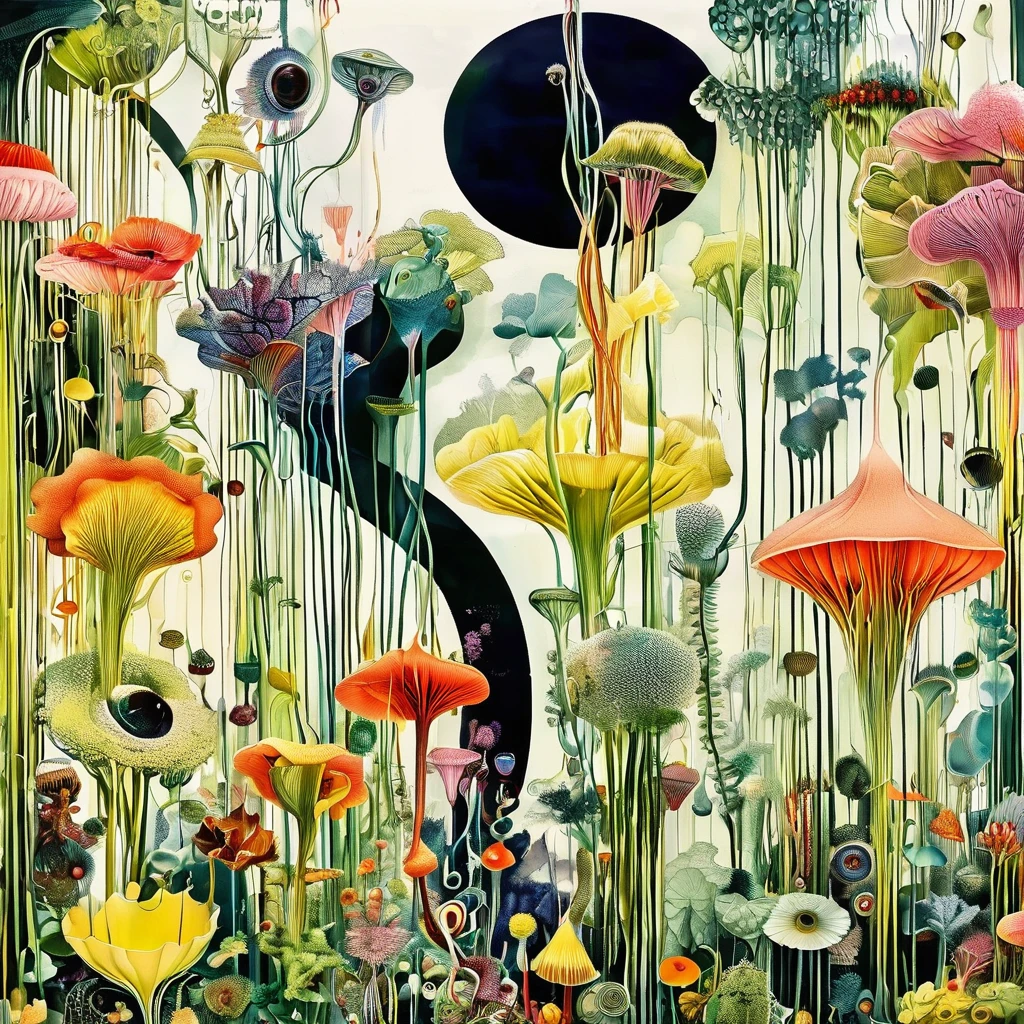 not Stephen Gamel style,not Harry Bertoia style,(not Nick Veasey style:1.1),(not Alan Aldridge style:0.7),
abstract style,Branch,eyeballs, corals,(abstract cubism:1.3),shaped monsters,Carnivorous plants,Diagonal composition,(irregular composition:1.3),(curved light line:1.4),offwhite_fund,(imagining:1.4),(derretendo:1.3),upside down plants,
