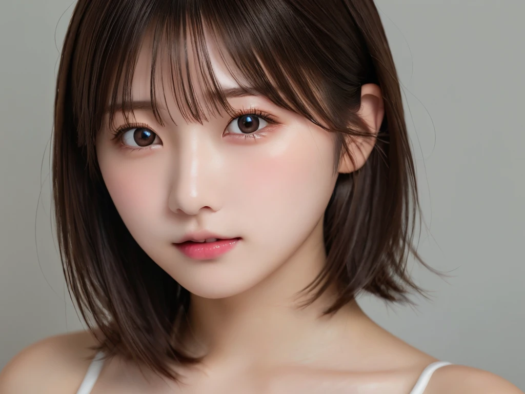 (8K.Highest quality), (beautiful)、Very delicate eyes、Brown eyes、22-year-old female、Brown Hair、Embarrassed、Looking into the camera、Semi-short hair、Gal、Soft boobs、Open your mouth、Micro Bikini、solo、Fine skin