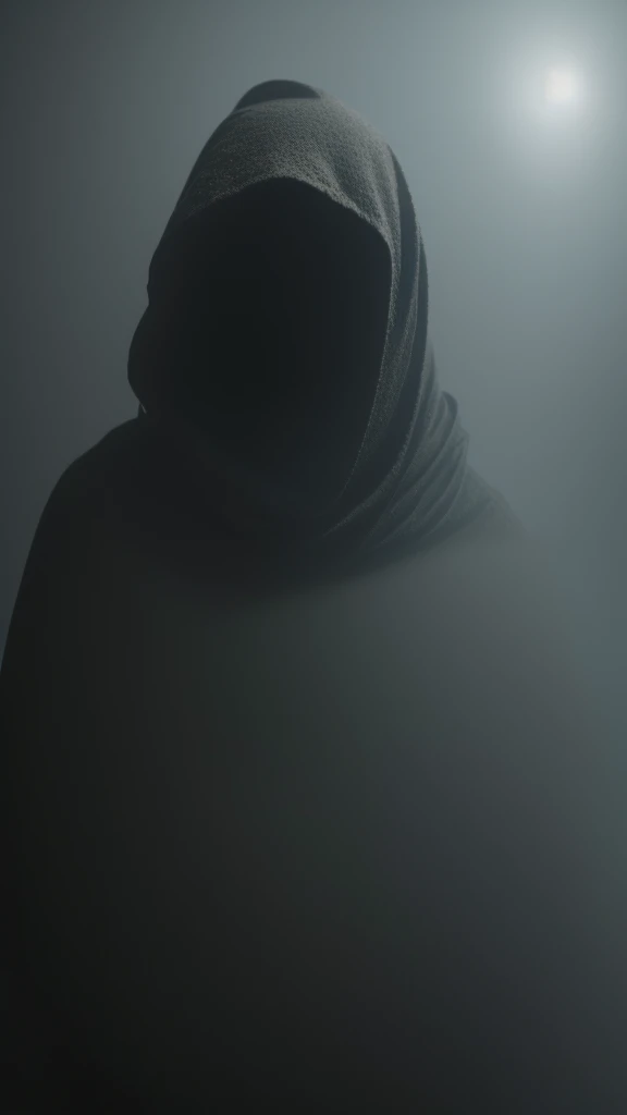 An image of a figure shrouded in shadow or fog, with only part of the face visible, Hinting at mystery and intrigue.