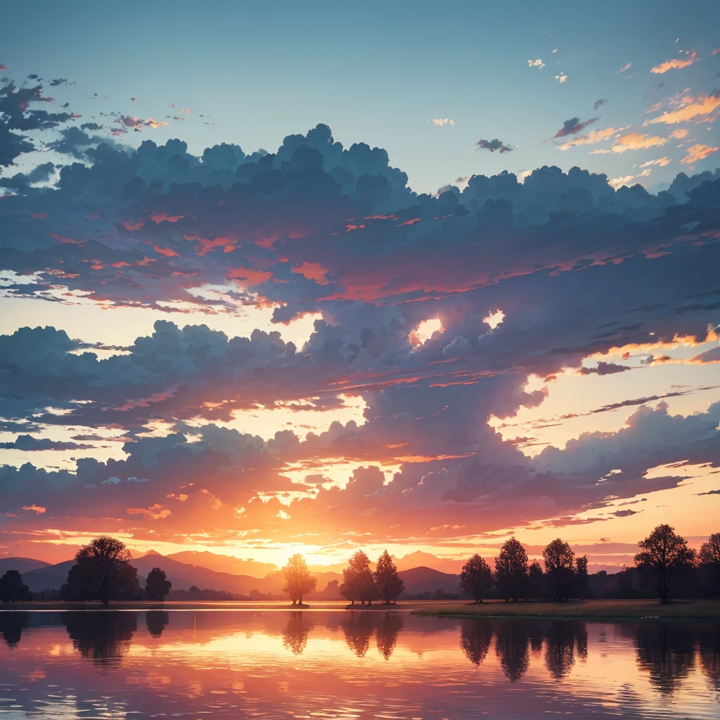 The sunset flies with the lonely geese in the distance, and the autumnal river water and the wide sky are connected, symbol