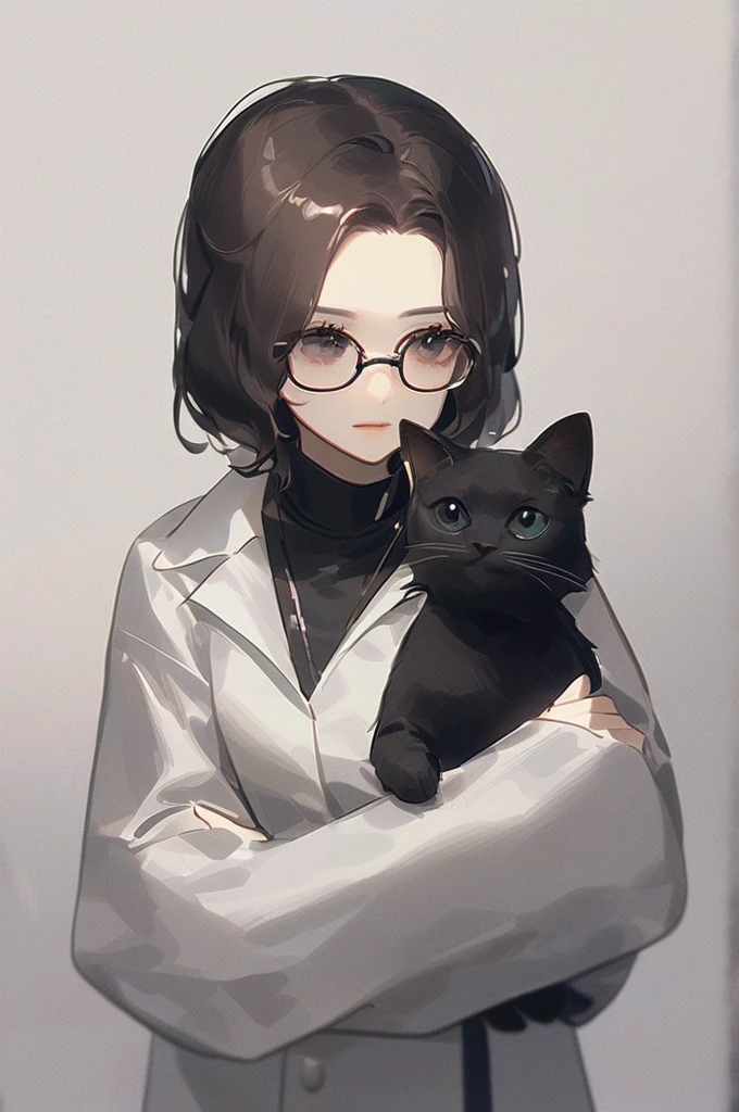 ((Лучшее качество)), ((шедевр)), (подробный), a black cat in a medical suit and glasses