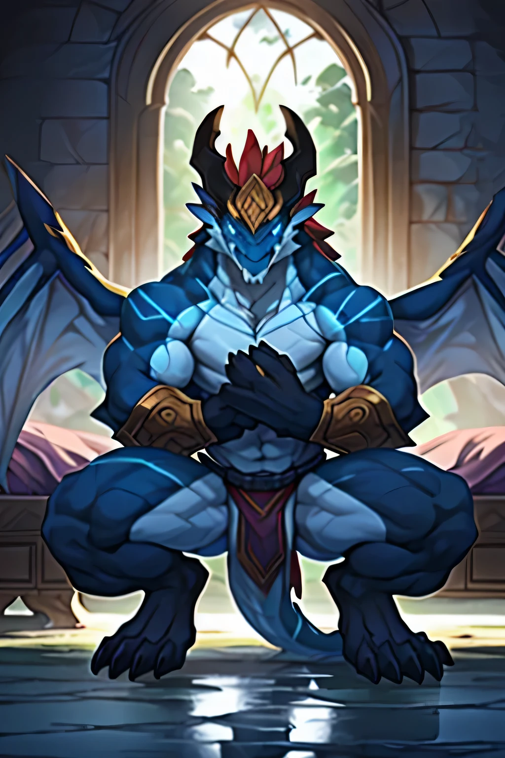 Solitary, (muscular), (Male human dragon):1.3, Pure black body, (Handshake):1.3, (Common:1.4) (pray):1.23, (，Wears a short white loincloth）, Exquisite eyes, Lizard Tail,A pair of dragon horns, A pair of dragon wings, (Exquisite eyes，stripe，Sharp claws，Cute animal paws，Stick out your tongue，Slover，Body fluids flow throughout the body.，Air leak under the vehicle，Leaking liquid..，Milk spilled on the floor，Shining eyes):1.1, (in the room:1.35), In the bedroom，Squatting on the bed，dim，Being licked，enjoy，Addicted， My face was red.，color，submit，Caress，drunk，lol，enjoy，Looking at the camera，submit，Quite interesting，Detailed background，Indeed，Realistic hands，8k High Dynamic Range，（Dark Shadows，Wide dynamic range，High Dynamic Range，emphasize：1.2）