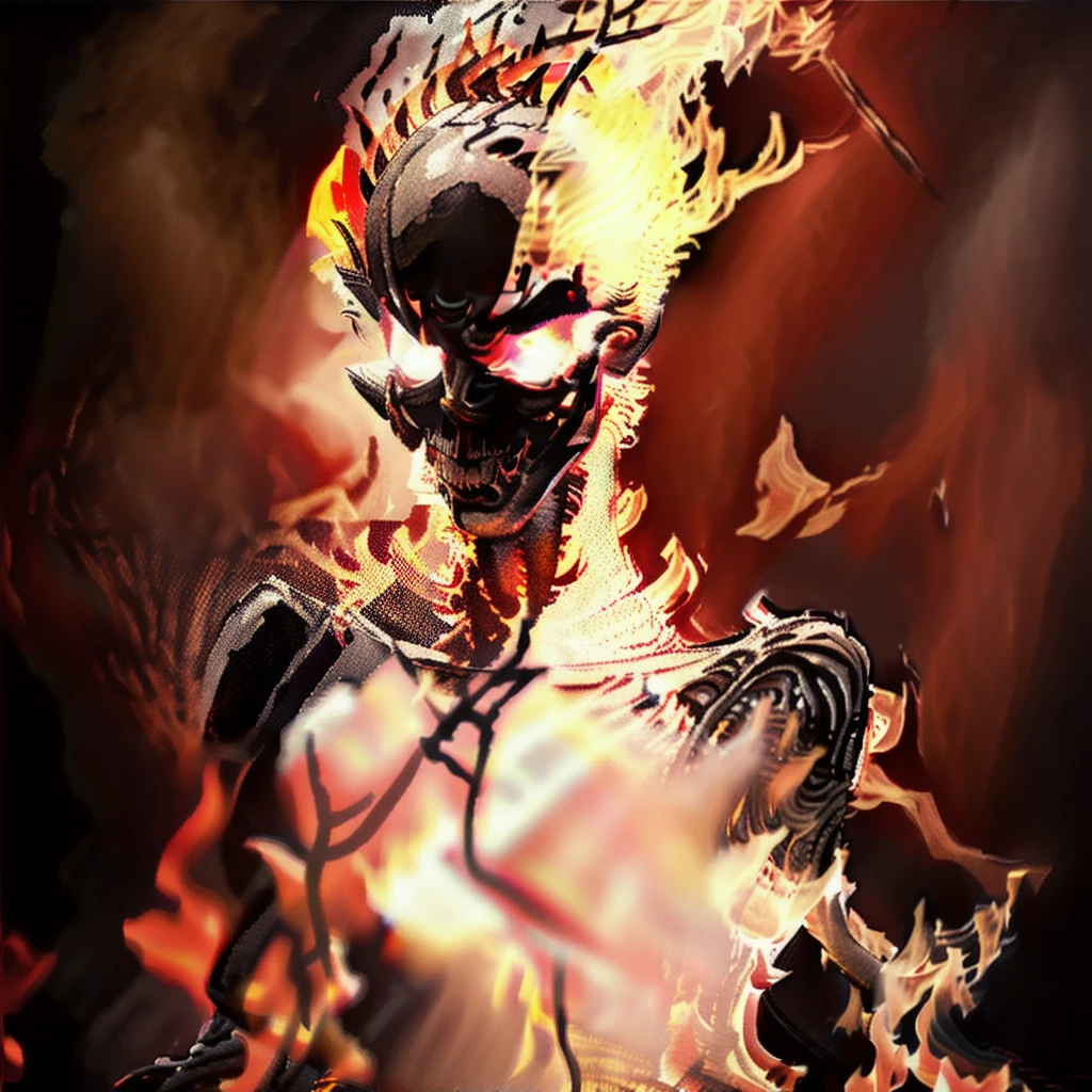Giant Flaming skeleton ina lair of lava