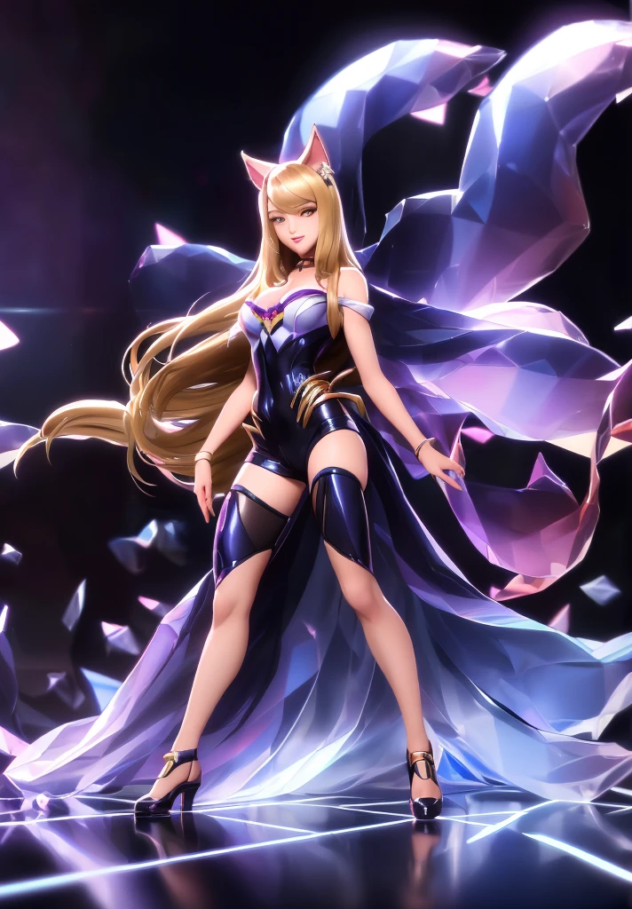 ((Full-length photo, standing, feet on the ground)) kda_Ahri, dancing, sedutor smile,, (aclamado, atraente, Cativante, excitante, maravilhoso, impressionante:1.3), sedutor, (trends at CGSociety, trends on pixiv, vencedor do concurso:1.3)