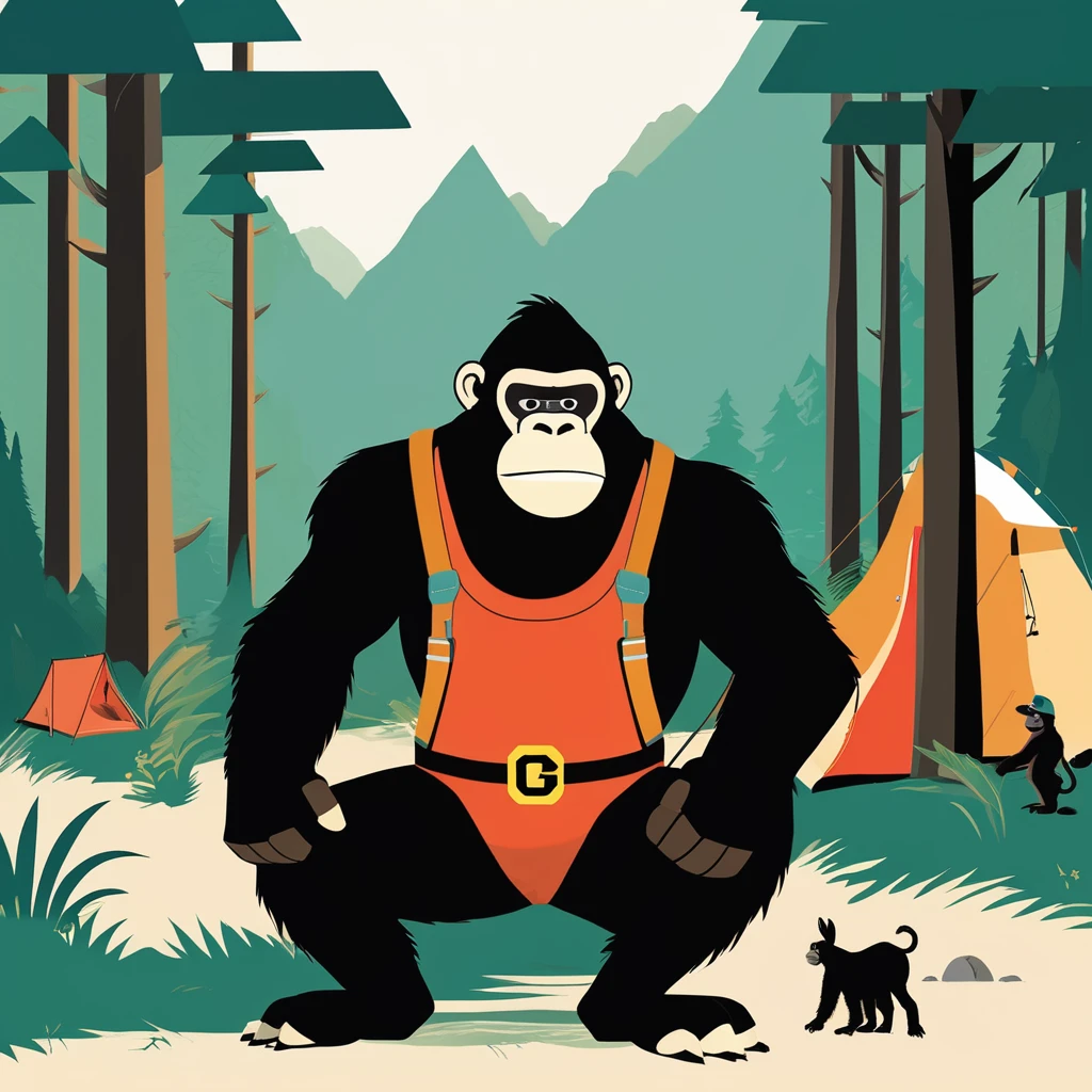 Donkey Kong , art by Sophie Roach , art by Jon Klassen , art by Michael Cho , art by Sophie Roach、sunglasses,camping,gorilla-like