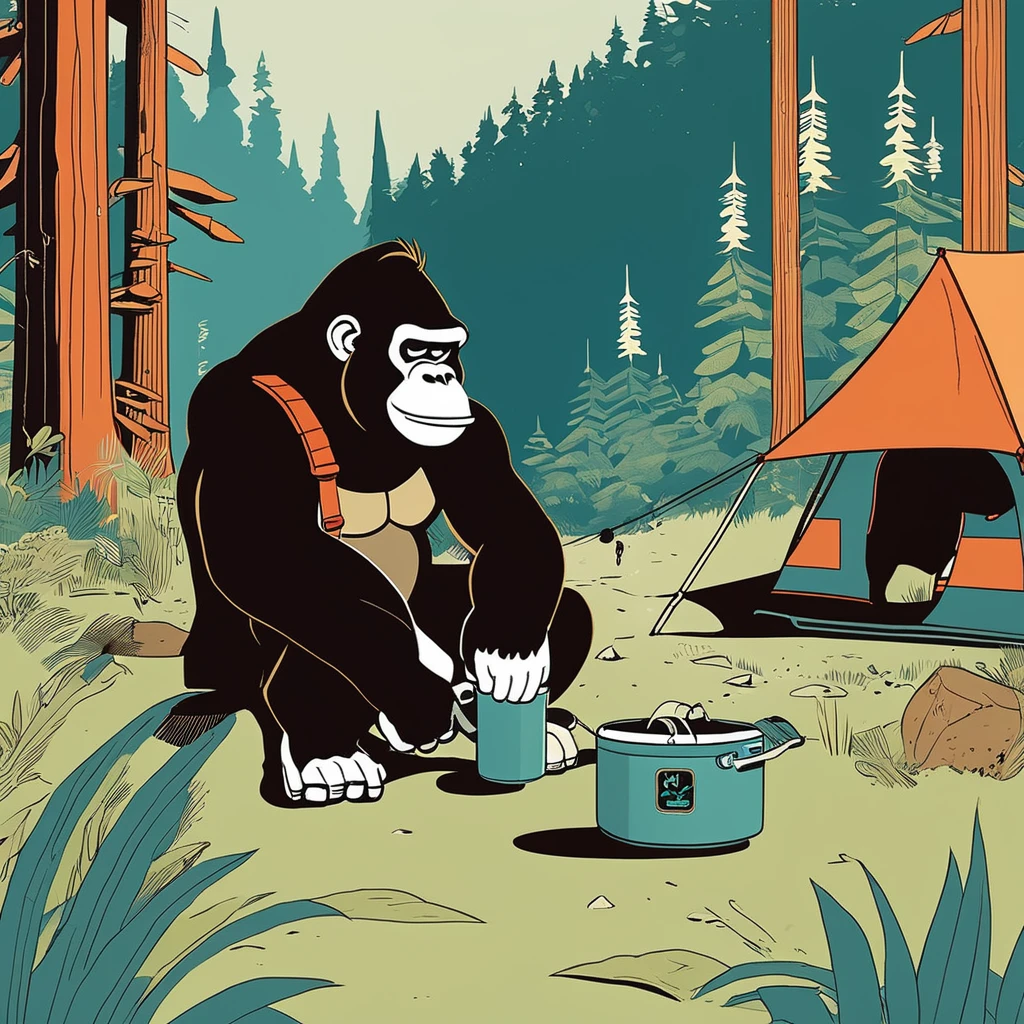 Donkey Kong , art by Sophie Roach , art by Jon Klassen , art by Michael Cho , art by Sophie Roach、sunglasses,camping,gorilla-like