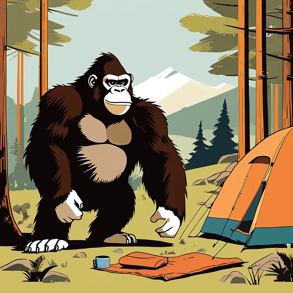 Donkey Kong , art by Sophie Roach , art by Jon Klassen , art by Michael Cho , art by Sophie Roach、sunglasses,camping,gorilla-like