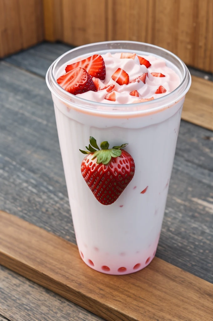 Plastic dome cup with strawberry yogurt