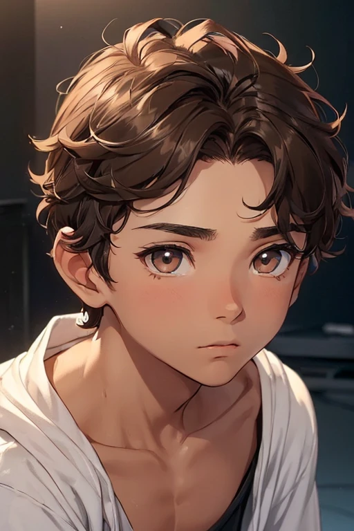 (Boy1:1.5),(male gender:1.5),(Boy1:1.5),(male gender:1.5),(adolescent Boy1:1.5),(male gender:1.5),(adolescent of ), (Average physical height of a 16-year-old adolescent),(Short curly black curly hair with a slightly long short bangs on the left forehead on top of the forehead and near the left eye of the face),(brown eyes and a black pupil),(brown beji skin color:1.5),(height 1.80),