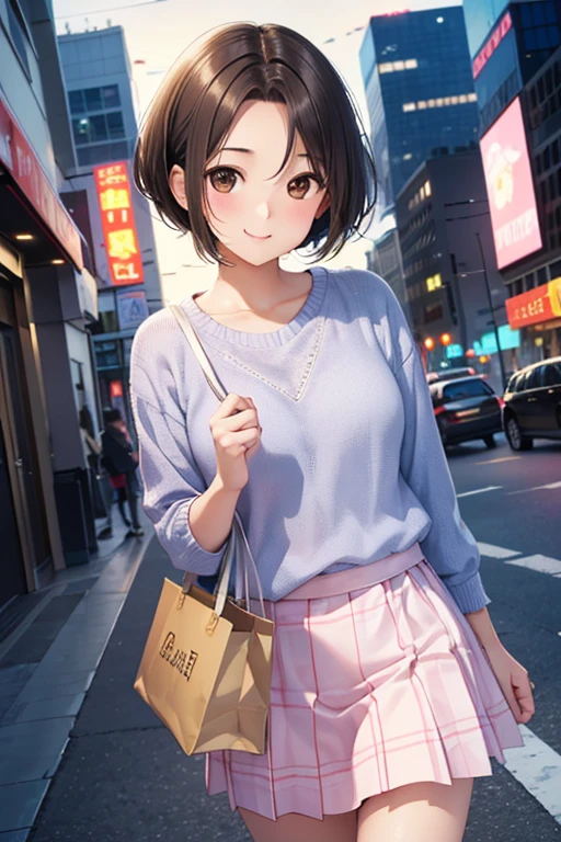 Rinko Kobayakawa、Shiny brown hair, ((Center-parted bangs that expose the forehead:1.5、short hair、))、, (Beautiful brown eyes、Sparkling eyes, Fine grain)、smile、Super detailedな目、Very detailed顔, Very detailed目,


Highest quality、High resolution、Detailed Background、Beautiful and dense face、Beautiful, smooth skin、Skin Texture、(Realistic:1.1)、Perfect body line、(Cute beautiful girl:1.5)、


very cute and beautiful girl,(Very detailed美しい顔),
(smile),Happy,Embarrassing,View your viewers,(argyle pattern sweater),Cowboy Shot,(White and pink checkered skirt),
Standing in front of the hotel entrance in the modern capital,night,carrying a tote bag,
(Highest quality,masterpiece),Absurd,High resolution,Super detailed,Very detailed,32k,8K resolution,
Intricate details,Movie Scenes,Detailed Background,alone,Dynamic Angle,
