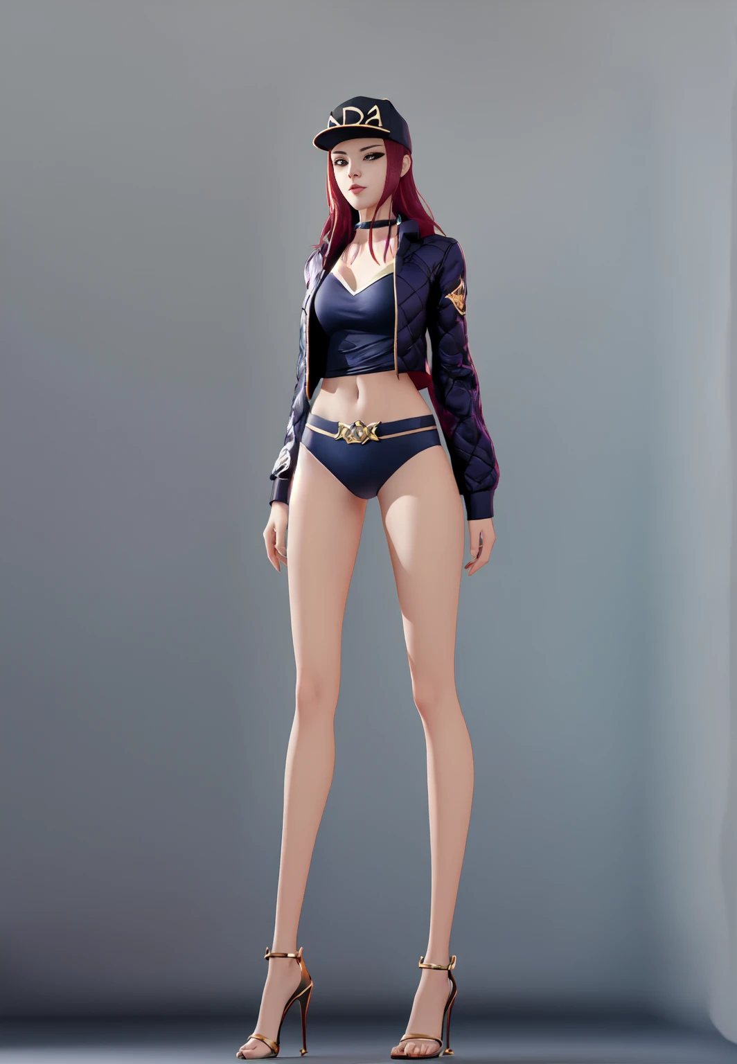 ((Full body photo, standing, feet on the ground)) sfw, kda_Akali,, (seductive, alluring, charming:1.3), seductive, (trending on CGSociety, trending on pixiv, contest winner:1.3)