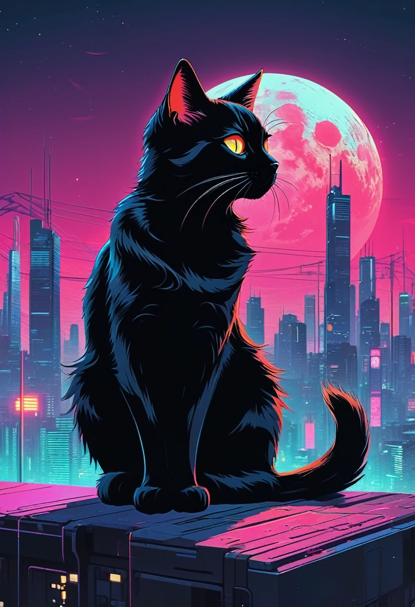 a black cat sitting in front of a full moon, cyberpunk art, by alena aenami, fiery eyes, in cyberpunk city, anton fadeev and dan mumford, lofi portrait