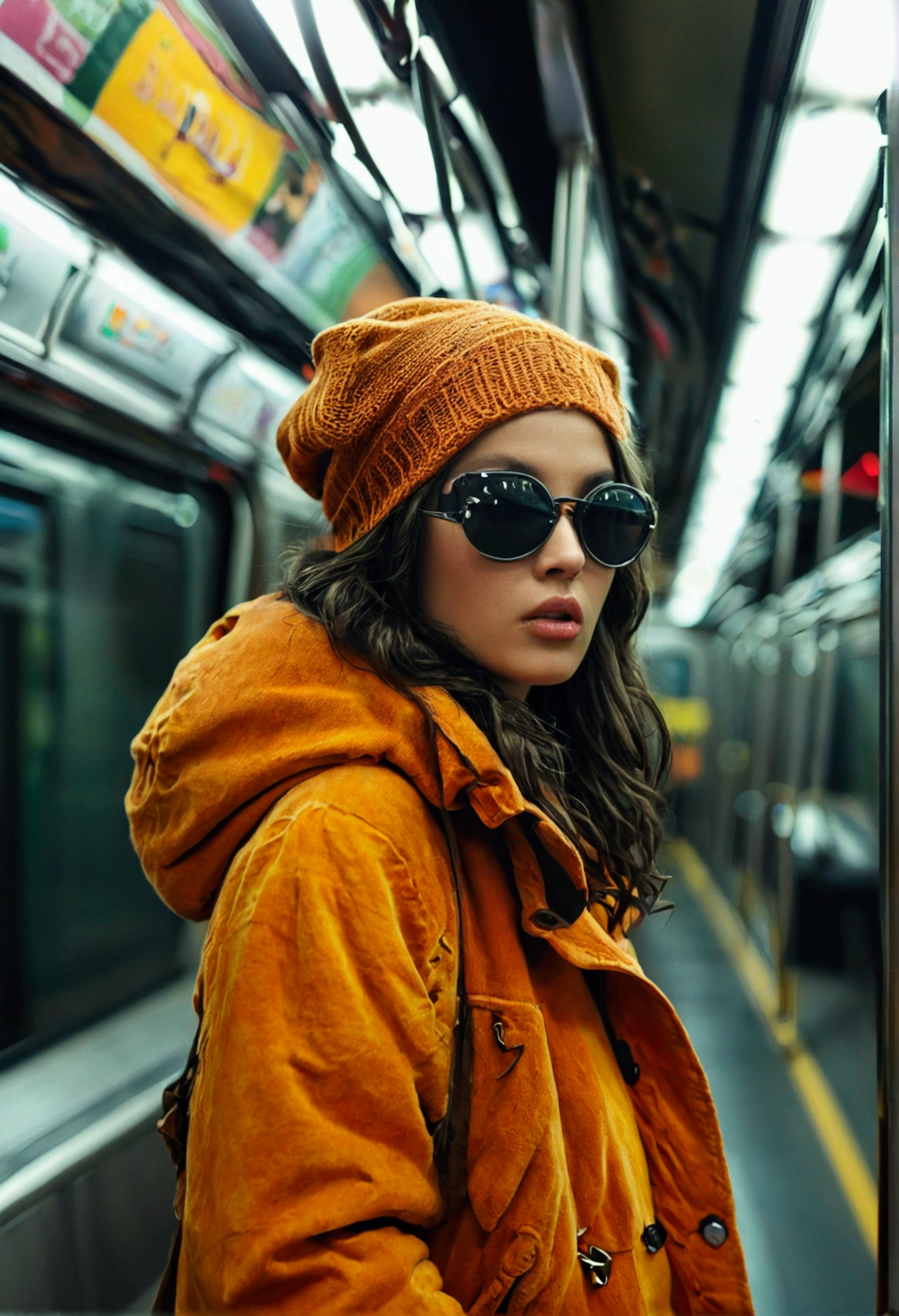 woman without clothes driving the subway