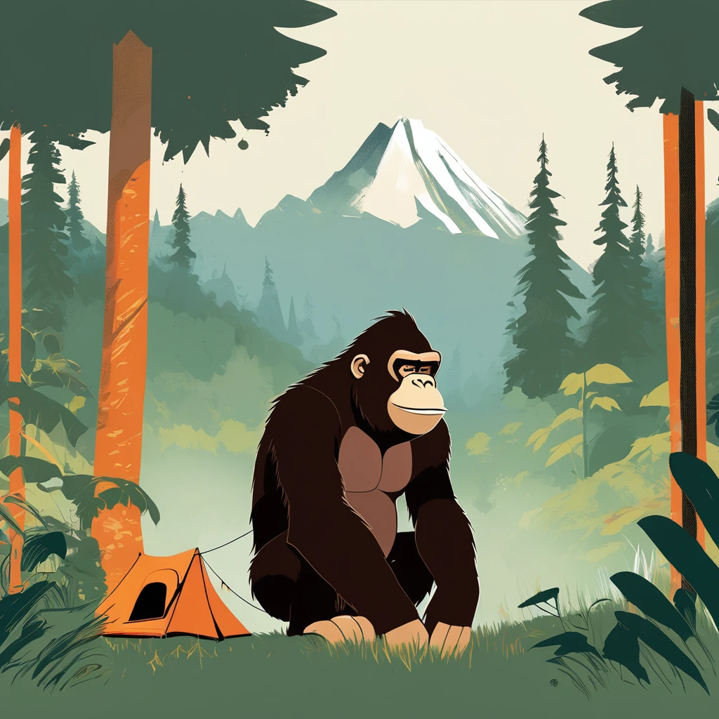 Donkey Kong , art by Sophie Roach , art by Jon Klassen , art by Michael Cho , art by Sophie Roach、sunglasses,camping,gorilla-like