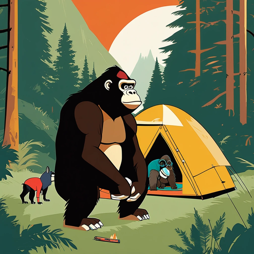 Donkey Kong , art by Sophie Roach , art by Jon Klassen , art by Michael Cho , art by Sophie Roach、sunglasses,camping,gorilla-like