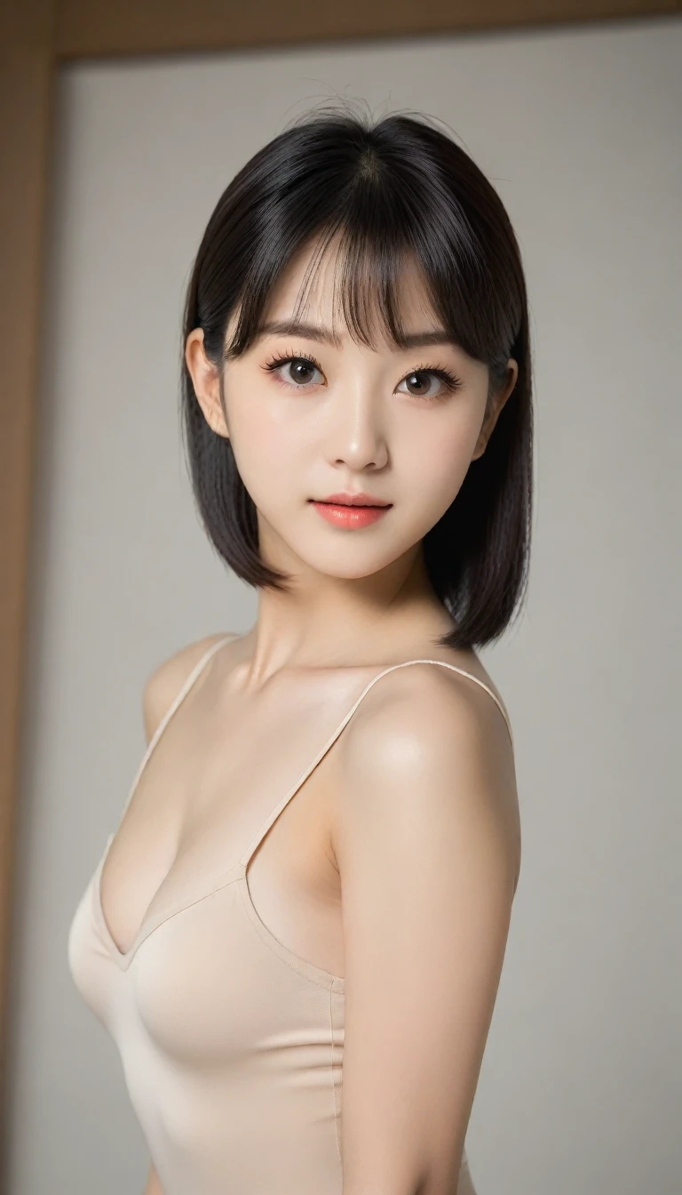 8K, Ultra-high resolution, Highest quality, masterpiece, 三分割法によるphotograph,Surreal, photograph, 1 Girl, (:1.3), pretty girl, Cute face, Beautiful eyes in every detail, 細かくdetailedに,masterpiece,One Girl:1.2, Japan Female Announcer, whole body,blank expression,Black Hair,Bob with bangs,Rhythmic Gymnastics,leotard,(High leg cut), gym,from behind,Captivating ass,Spanking,Delicate and smooth skin, Realistic Skin, Perfect and beautiful face ,完璧でCute face, Skin with attention to detail, Perfect limbs、Narrow waist、Thin legs)、Browsing Caution,Beautiful leg line beauty,Looking at the audience、beauty,Long neck、(((Ideal body type))),A cup small breasts :2,、Portraiture:2、Perfect Anatomy、鮮明なdetailed、detailed、Surreal、Light and shadow,Strong light