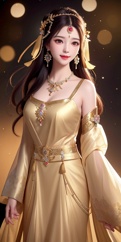 best quality, masterpiece, highres, 1girl, transparent silk china dress, beautiful face, hair ornament, looking at viewer, smile, closed mouth,lips, dress,hair ornament, necklace, jewelry, long hair, earrings, Beautiful face,upon_body, tyndal, beautiful breasts effect,photorealistic, dark studio, rim lighting, two tone lighting,(high detailed skin:1.2), 8k uhd, dslr, soft lighting, high quality, volumetric lighting, candid, Photograph, high resolution, 4k, 8k, Bokeh