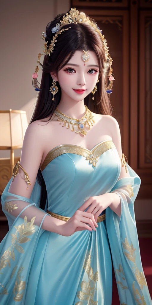 best quality, masterpiece, highres, 1girl, transparent silk china dress, beautiful face, hair ornament, looking at viewer, smile, closed mouth,lips, dress,hair ornament, necklace, jewelry, long hair, earrings, Beautiful face,upon_body, tyndal, beautiful breasts effect,photorealistic, dark studio, rim lighting, two tone lighting,(high detailed skin:1.2), 8k uhd, dslr, soft lighting, high quality, volumetric lighting, candid, Photograph, high resolution, 4k, 8k, Bokeh