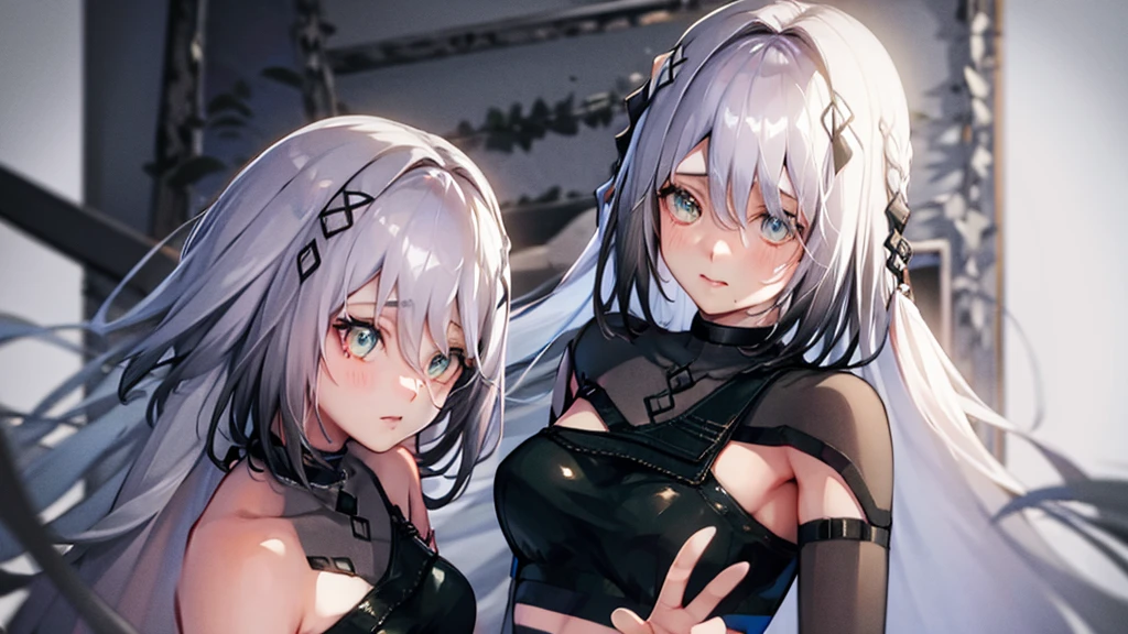 a beautiful anime girl with grey hair, erotic pose, (best quality,4k,8k,highres,masterpiece:1.2),ultra-detailed,(realistic,photorealistic,photo-realistic:1.37),1girl,detailed face,beautiful detailed eyes,beautiful detailed lips,extremely detailed eyes and face,longeyelashes,sensual,seductive,provocative,erotic,revealing clothes, dripping,detailed background,highly detailed, full body