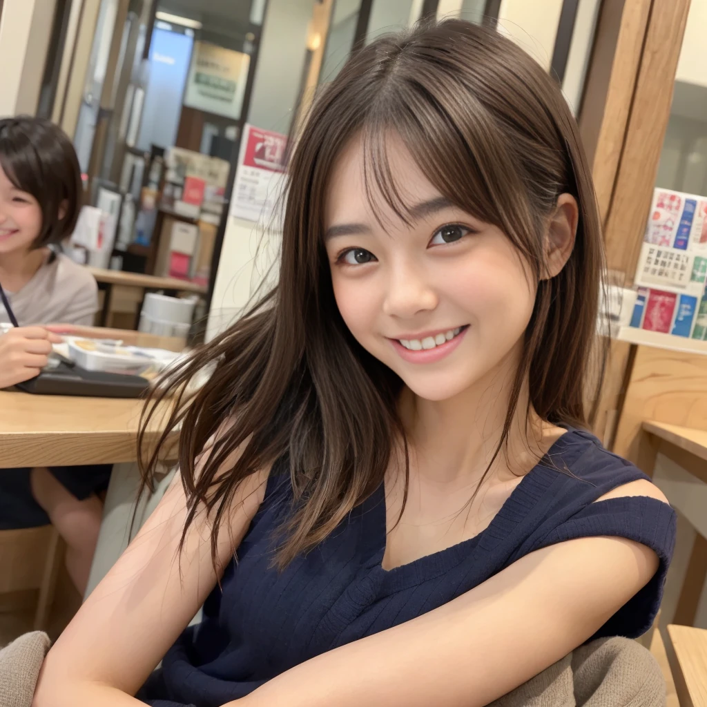 Japanese、17-year-old student、Beautiful girl、Brown haired、Beautiful Eyes、Realistic Skin、、(8K、masterpiece)、(Realistic、フォトRealistic)、Highest quality、Very detailed、Ultra-detailed、Beauty、cute、Japanese、Laughter、Close-up portrait、Healthy Face、、Checked skirt