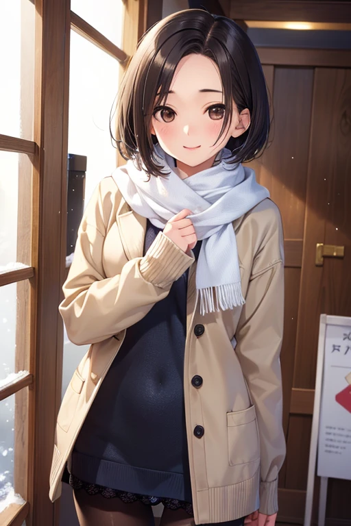 ,

Rinko Kobayakawa、Shiny brown hair, ((Center-parted bangs that expose the forehead:1.5、short hair、))、, (Beautiful brown eyes、Sparkling eyes, Fine grain)、smile、Ultra-detailed eyes、Highly detailed face, Highly detailed eyes,


Highest quality、High resolution、Detailed Background、Beautiful and dense face、Beautiful, smooth skin、Skin Texture、(Realistic:1.1)、Perfect body line、(Cute beautiful girl:1.5)、


Winters，Snow Scene，Beautiful teenage girl，Lace pantyhose，Random Color，Long sweater，scarf，Depth of written boundary，Real Light，Ray Tracing，OC Renderer，UE5 Renderer，超Realisticな，Highest quality，8K，Masterpieces，Ultra-fine，Correct Anatomy
