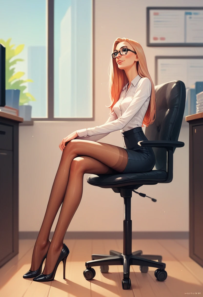 Skinny Skinny Goddess. anorexia. Thin very very thin legs, unrealistically long legs in tights with heels. sits in the office. Highest quality