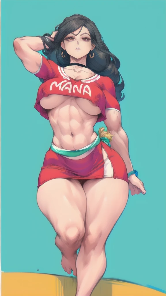 Full body image of Moana from Moana, full body in image, wearing her original outfit (red crop top, cream skirt with a sash, and accessories), long wavy black hair, female body, athletic and slender body, dynamic pose, detailed pose, simple background, expressive face showing determination, focus on face, line art, sketch, full body in image, full naked woman, naked body, (feet on image), bike shorts, simple hair, female naked body, curvy body, large hips, beautiful woman, thicc body, big thighs, voluptuous body, full thick body, dinamic pose, curve body. detalied pose, body, simple background, expressive face, focus on face, line art, sketch