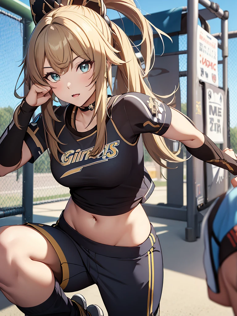 Kirara from Genshin Impact game, 1girl, as an athlete, wearing a sports t-shirt and pants, at a playground ,  kirara hair style, 8k, high detailed, high quality