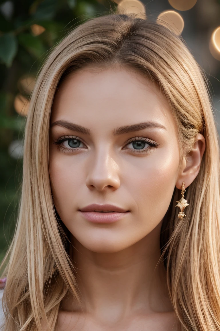 proFessional portrait photograph oF a gorgeous 18 year, réaliste, photoréaliste, realistic skin texture, gloss, rouge à levres, real life, Photo brute, longs cheveux blonds ondulés, couleur de cheveux blond, Peau détaillée 8K, texture naturelle de la peau, réaliste skin texture, picture-visage parfait, grain de film, hdr, peau douce, sourir, ombre de haute qualité, anatomie parfaite, symétrie parfaite:1.2, visage parfait, heureux, Éclairage doux, profondeur de champ, bokeh, réaliste, Ultra haute résolution, éclairage cinématographique, netteté, réaliste hair strands, expressions faciales subtiles, couleurs vives, objectif 50 mm, angle standard, Fond extérieur, Lumière naturelle du soleil, heure d'or, ombres douces, tons chauds,