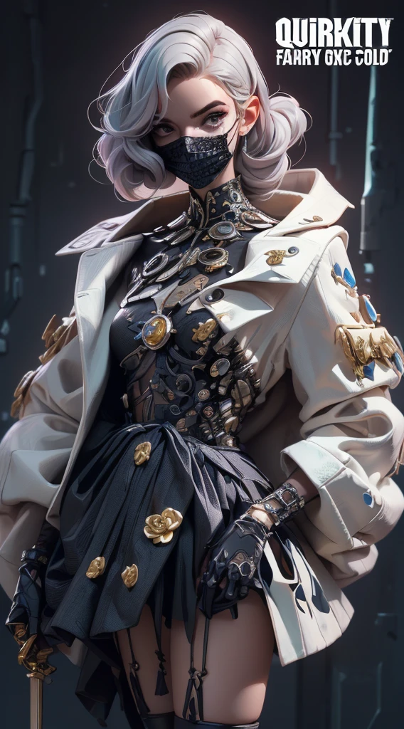 ( High quality , Ultra-detail, carefully with your hand )tarot card, chiaroscuro technique on sensual illustration of an queen of sword, a teenage fashion model wearing an exo-skeleton mask, vibrant colors, futuristic cyberpunk style, intricate details, cinematic lighting, dramatic pose, an elegant complex bio mechanical onyx and gold, intricate details, official art, unity 8k wallpaper, ultra detailed, beautiful and aesthetic, (in a room with black walls illuminated by violet neon lights :1.1)
