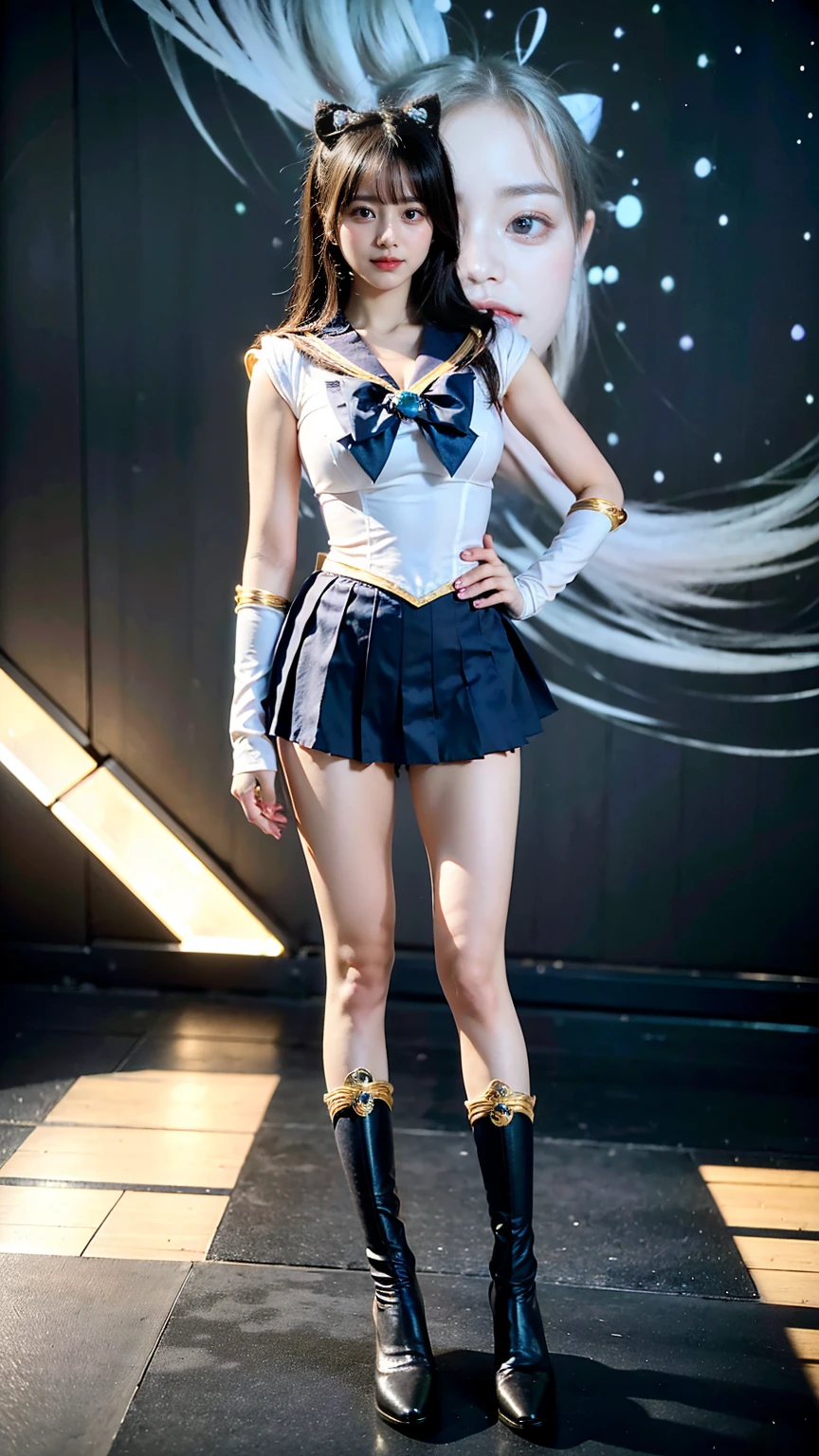 (8K、RAW Photos、Highest quality、masterpiece:1.2)、(Realistic、Realistic)、1 Girl、((Sailor Moon Costume:1.2、Thin legs、whole body、View from the front、smile、Looking into the camera、Stand with hands on hips))、cute