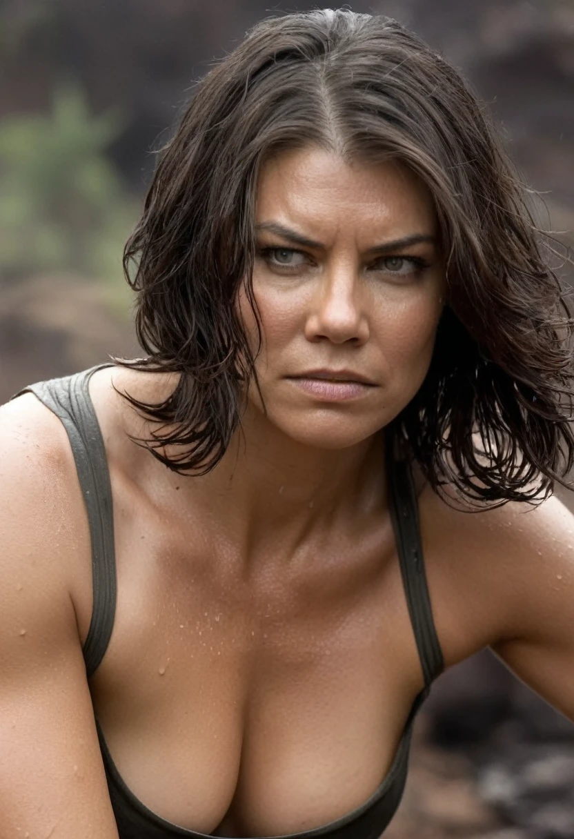  high quality  Erotic shot of lauren_cohan, movie  still , extremely long straight hair , (armpits, visible , sexy, incredibly sexy, tall woman, angry face, sexualized  pose, crying face,  fleshy sexy biceps, armpit hair, damaged clothes, her breast revealing , exhausted , insanely detailed skin texture , action pose,)very black hair, gorgeous woman, extremely hot, tight breast, erect nipples , cool wet apocalyptic area background , abs on belly, strong fit arm, celebrity, female,  woman, hollywood actress, random angle, erotic angles, random move, random action ,huge chest, deep cleavage ,seductive, tired woman, slight smile , fit muscular woman  ,  depth of field, insanely detailed skin texture, hyper detailed features 