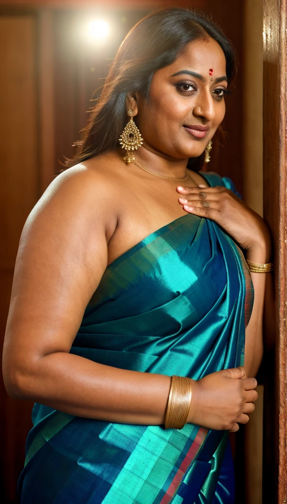 Foto RAW, photorealistic, photography, full body shot, 50 years old Woman, master shot, perfect eyes, goddess like beauty, pierced eyes, perfect thick chubby mallu Desi aunty bhabhi, Wearing a Stanapatta, a chest-band.Saree model, model Photography, Indian saree shoot, Indian traditional wear advertising photography, traditional wear brand shoot, face of Indian actress Sonakshi Sinha, masterpiece, realistic, realism, incredible details, pleasure, photorealism, detailed skin, skin pores, high contrast, photorealistic Artstation 8k HD digital art trend of high definition and detailed realistic skin texture, ultra detail, realistic skin texture, armature, best quality, ultra high definition, (photorealistic:1.4),, high resolution, detail, raw photo, sweat, Re sharp, by Lee Jefferies Nikon D850 Film Stock Photo 4 Kodak Portra 400 Camera F1.6 Lens Rich Color Ultra Real Realistic Realistic Textures Dramatic Lighting Unreal Engine Trending at Art Station Cinestill 800,(pele altamente detalhada: 1.2), 8k UHD, DSLR, soft-lighting, alta qualidade, grain of film, Fujifilm XT3,she didn't like to wear blouse or bra, she is happy to wear only saree, she hates blouse or bra, detailed hairy armpits, hyper realistic skin, skin pores, sweat, veins, short hairs on armpit, stubble armpits, hyper realistic hairy armpits, low waist saree,