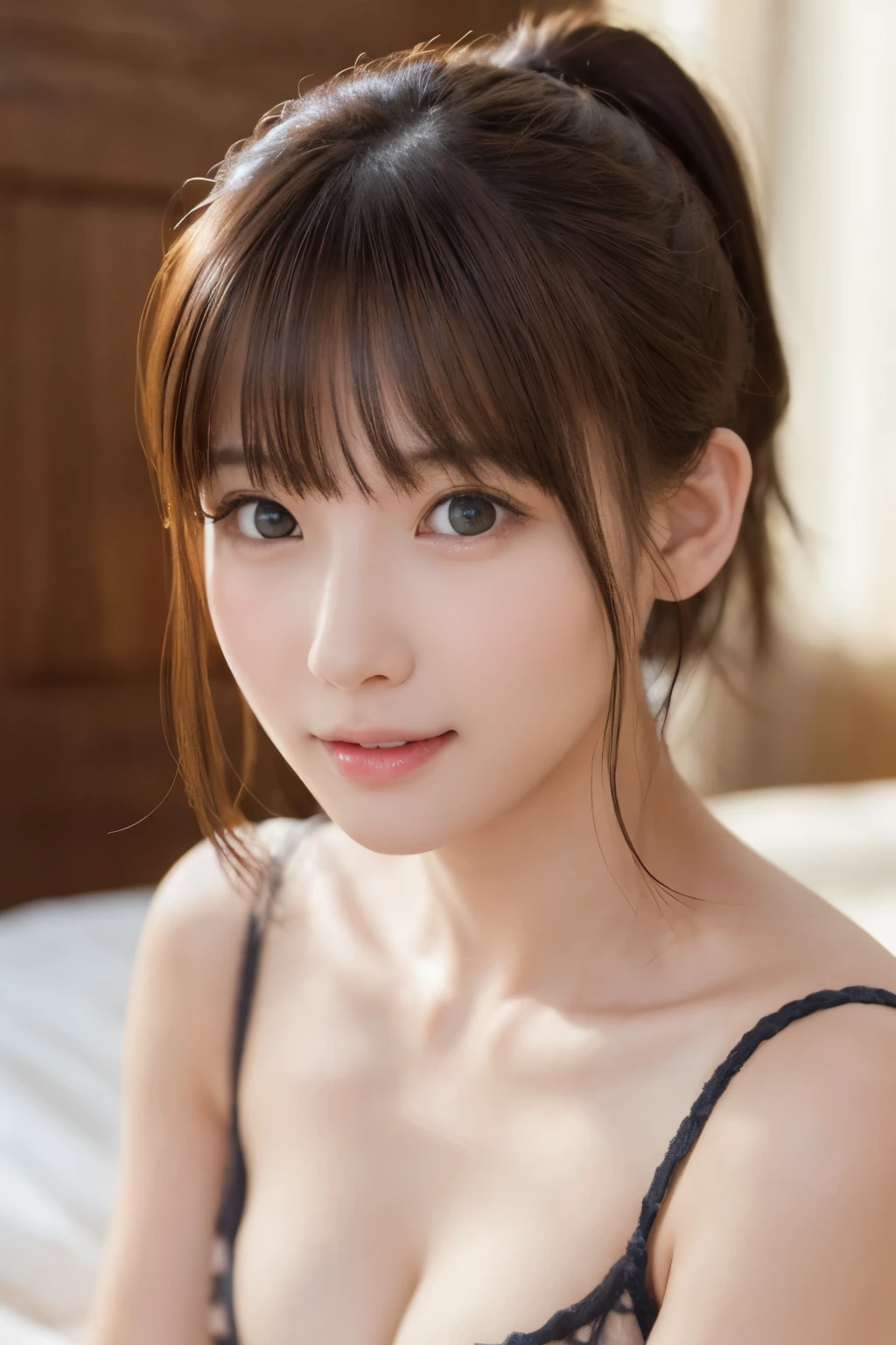 Completely naked、Small nipples、Browsing Caution, One Girl, (Beautiful girl, Delicate girl:1.3), (:1.3),
break, Very beautiful eyes, (Symmetrical eyes:1.3),
break, Small breasts, Blue eyes, Parted bangs, Brown Hair, (ponytail), (Upper teeth, The best smile:0.2),
break, (Eye and facial details:1.0),
break, (masterpiece, Highest quality, Super detailed, Detailed face,8K)Completely naked、White and beautiful skin、Soft Skin、Beautiful body、