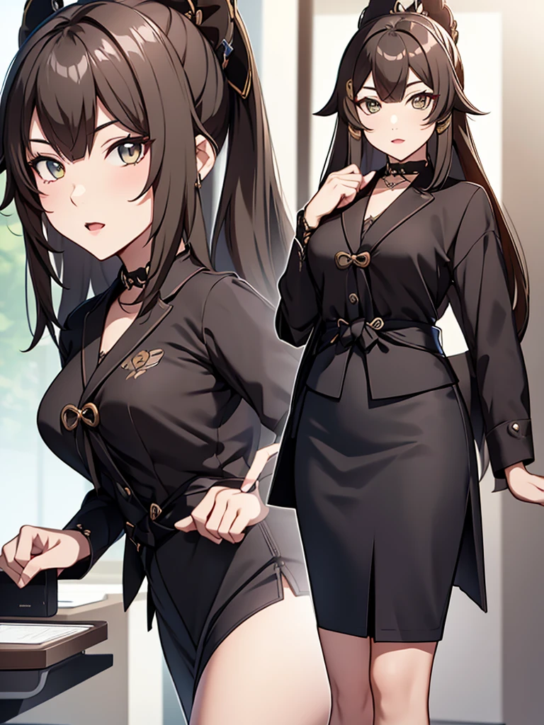 Kirara from Genshin Impact game, 1girl, as an office lady, wearing a office suit, black colour tight skirt, at an office ,  kirara hair style, 8k, high detailed, high quality