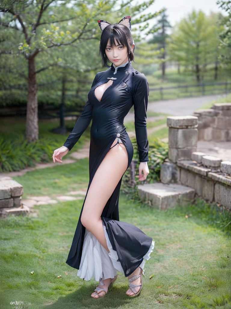 Tolerate, Demon slayer, Shinobu Kocho, anime, 22 years old, ((Butterfly themed costume, A black haori coat with a butterfly pattern, Brown full-body military uniform)), ((Tolerateコスプレ)), ((A very cute caucasian 22 years old mom cosplaying shinobu), ((Blur the background)), 1 Girl, Wide range photograph撮影, Wide range, (Mature Woman), Long and beautiful face, Clear Face, Realistic Face, True Face, Absolute reality, ((Hot body)), ((Demon slayer dress)), ((Demon slayer)), ((Tolerateドレス)), ((Cosplay Dresses)), Huge , Covered, (((Realistic))), ((Dress neatly)), waist curve pose, surface side, (8K, RAWphotograph, Highest quality, masterpiece), (Realistic, Realistic: 1.9), ((Full Body Shot)), Stylish pose, ((Highly detailed skin: 1.2)), ((Realistic: 1.9)), photograph, masterpieces, Highest quality, (Beautiful Blue Eyes, Gorgeous pale gray black curly hair, White skin, Thick body, Coarse hairs on lower abdomen, perfect slim figure), Various poses, Highly detailed face, Fine grain, Many people are looking at her with excitement., (((close))), Light of the sun, Cinematic, ((photograph撮影)), photograph